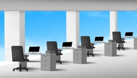3D View Of White Office Interior With Computers Stock Illustration