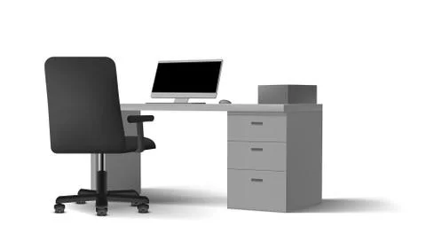 3D View Of White Office Interior With Computers Stock Illustration