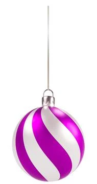 3D Violet and White Striped Christmas Ball Ornament on a String Stock Illustration