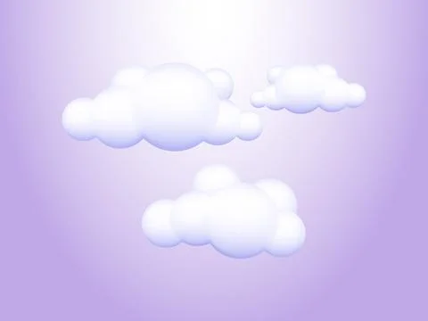 3D violet cloud set, in the blue sky. Cartoon cute clouds in bubble shape. P Stock Illustration