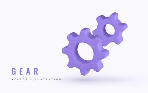 3D violet gear, setting symbol. Gear symbol of workflow concept. Vector illus Stock Illustration