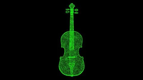3D violin on black background. Object made of shimmering particles. Music i.. Illustrazione stock