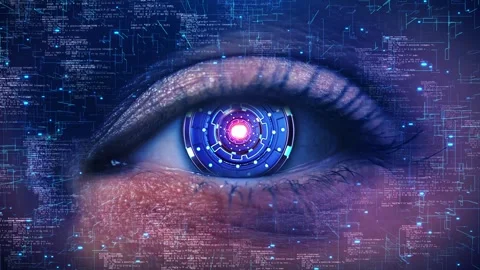 3D Virtual Futuristic background eye. Cyber eye. Hud elements. Animation Code Stock Footage 333969676