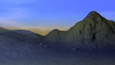 3D virtual landscape with mountains and vibrant skies. Stock Illustration