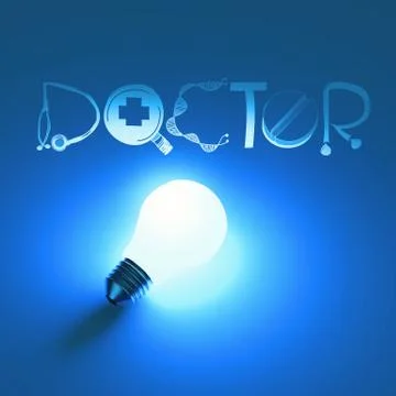 3d virtual light bulb and text design  doctor as concept Ilustración de archivo