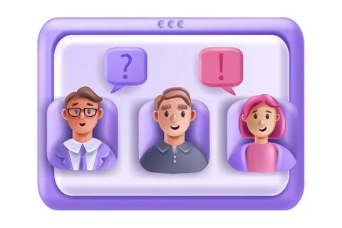 3D virtual meeting, online interview conference, vector video class concept Stock Illustration