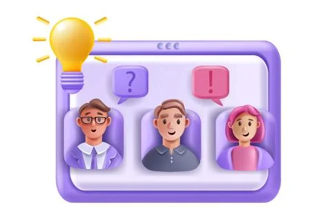 3D virtual meeting, vector interview conference, online video class concept Stock Illustration