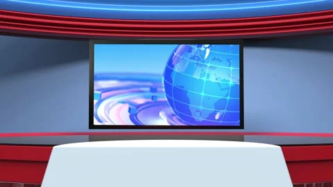 3D Virtual News Studio Background Loop Stock Footage 153632189