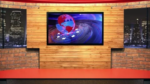 3D Virtual News Studio Background Loop Stock Footage