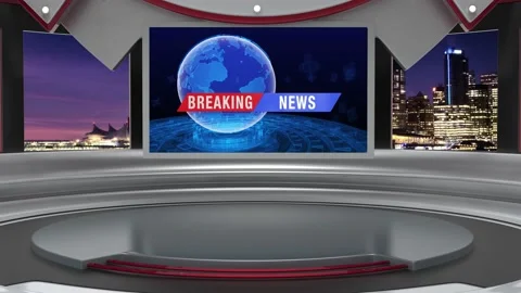3D Virtual News Studio Background Loop Video stock 153779124