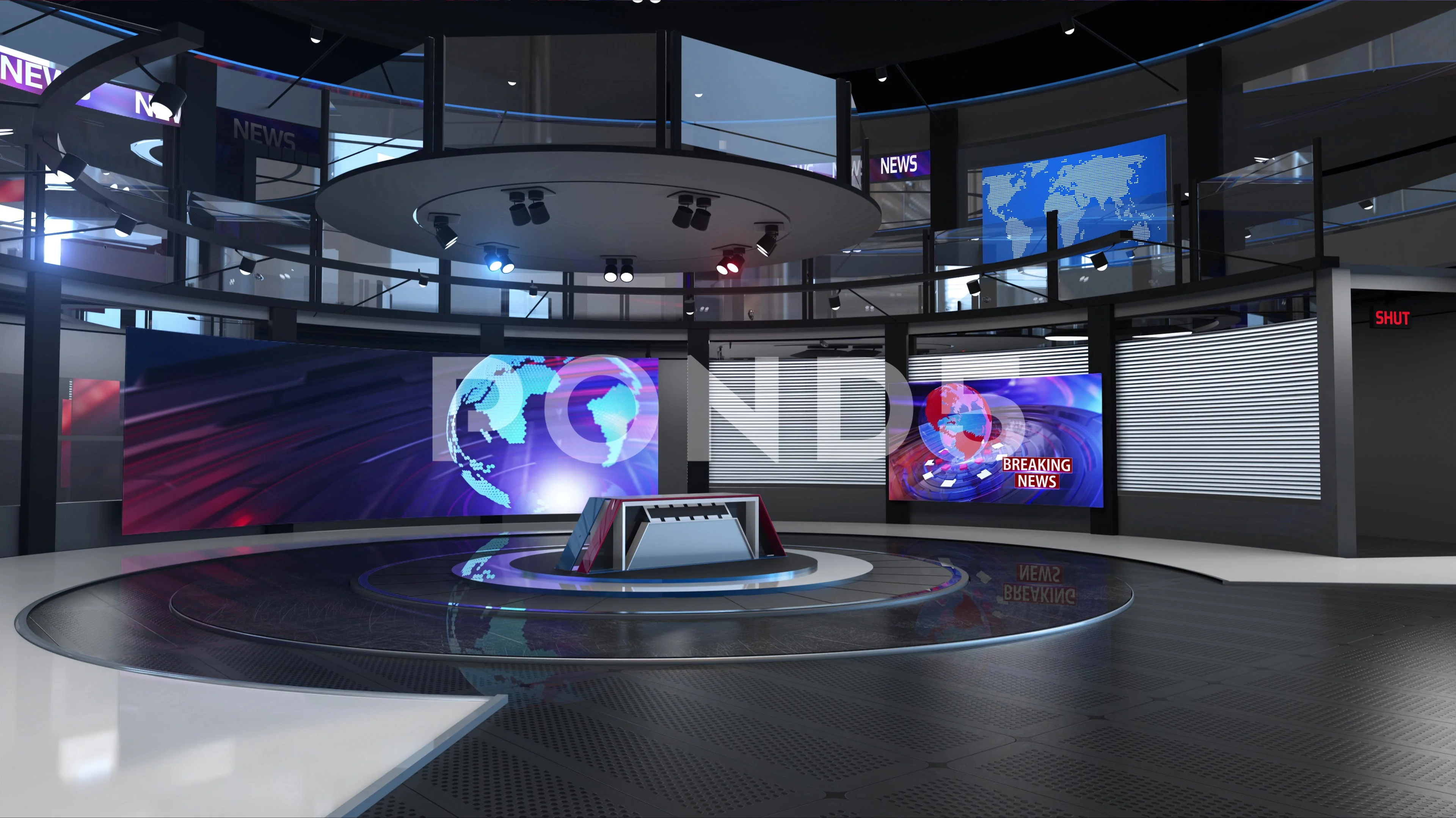 3d virtual news studio background loop | Stock Video | Pond5