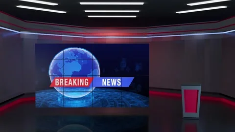 3D Virtual News Studio Background Loop Stock Footage 303623141