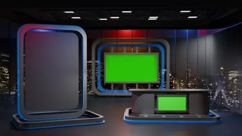 3D Virtual News Studio Background Loop Stock Footage 303719887