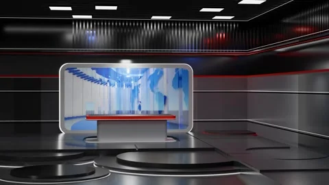 3D Virtual News Studio Background Loop Stock Footage 303921679