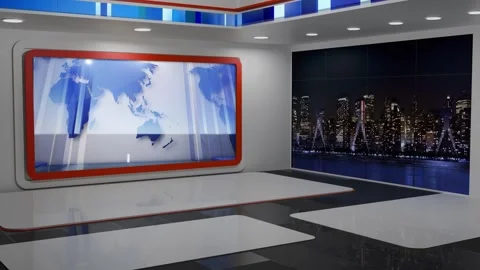 3D Virtual News Studio Background Loop Stock Footage 304302240