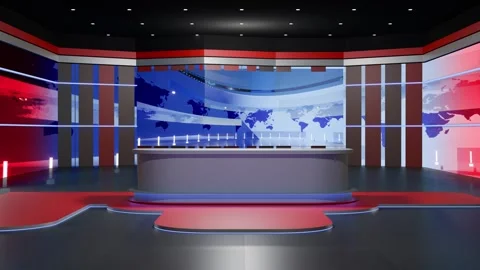 3D Virtual News Studio Background Loop Stock Footage 304576509