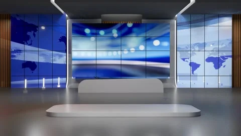 3D Virtual News Studio Background Loop Stock Footage 304576600