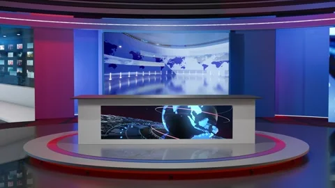 3D Virtual News Studio Background Loop Stock Footage 304576625