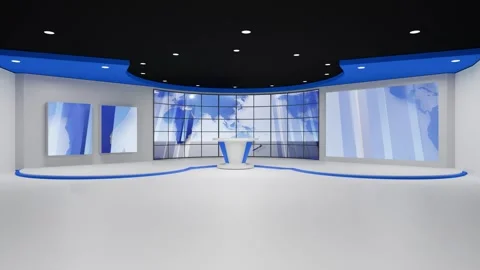 3D Virtual News Studio Background Loop Stock Footage 304988655