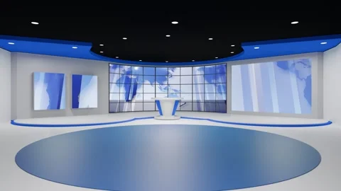 3D Virtual News Studio Background Loop Stock Footage 304996021