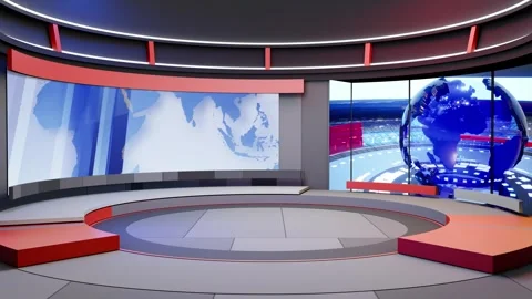 3D Virtual News Studio Background Loop Stock Footage 305634814