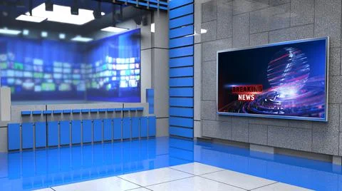 3D Virtual News Studio Background, 3d illustration Illustration