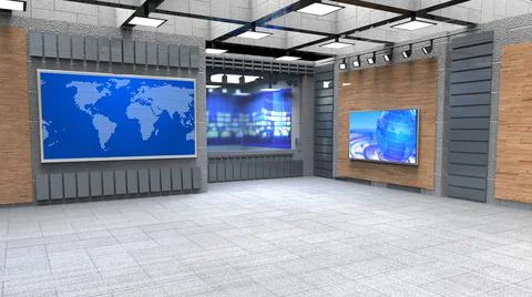 3D Virtual News Studio Background, 3d illustration Illustration