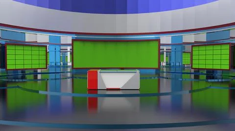 3D Virtual News Studio Background, 3d illustration Stock Illustration