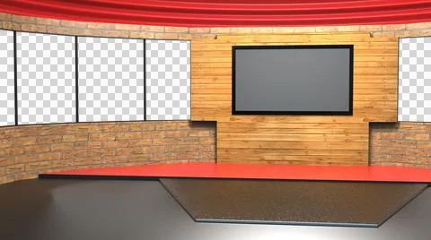 3D Virtual News Studio Background, 3d illustration Stock Illustration