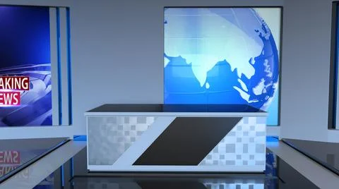 3D Virtual News Studio Background, 3d illustration Stock Illustration