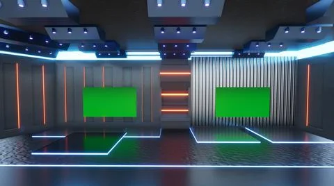 3D Virtual News Studio Background Illustration