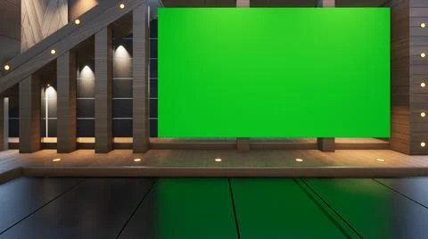 3D Virtual News Studio Background, 3d rendering Stock Illustration