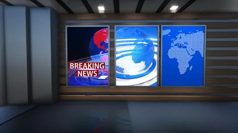 3D Virtual News Studio Background, 3d illustration Stock Illustration