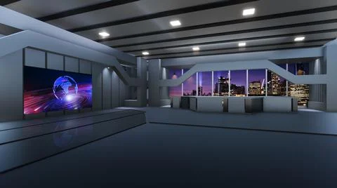 3D Virtual News Studio Background, 3d illustration Illustration