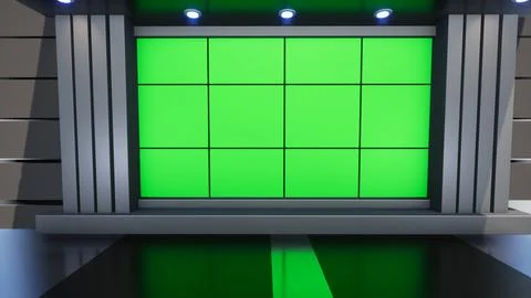 3D Virtual News Studio Background,3d illustration Stock Illustration