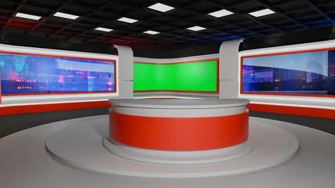 3D Virtual News Studio Background,3d illustration Stock Illustration