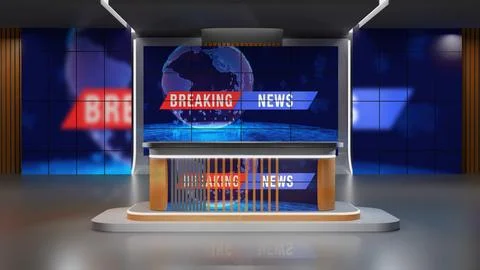 3D Virtual News Studio Background,3d illustration Stock Illustration