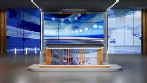 3D Virtual News Studio Background,3d illustration Stockillustratie
