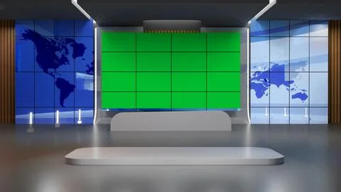 3D Virtual News Studio Background,3d illustration Stock Illustration