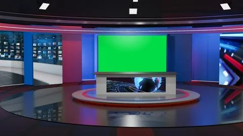 3D Virtual News Studio Background,3d illustration Stock Illustration