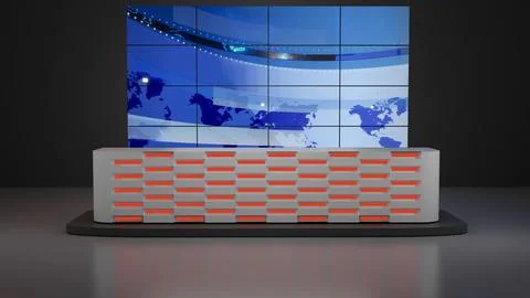 3D Virtual News Studio Background,3d illustration Stock Illustration