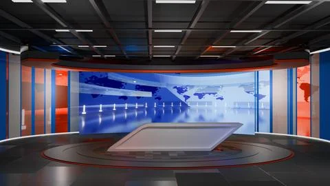 3D Virtual News Studio Background,3d illustration Stock Illustration