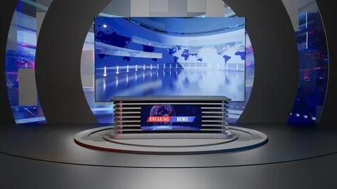 3D Virtual News Studio Background,3d illustration Stock Illustration