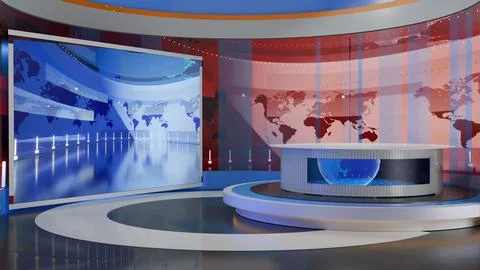 3D Virtual News Studio Background,3d illustration Stockillustratie