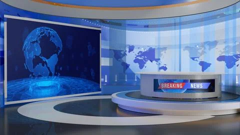 3D Virtual News Studio Background,3d illustration Stock Illustration