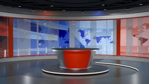 3D Virtual News Studio Background,3d illustration Stock Illustration