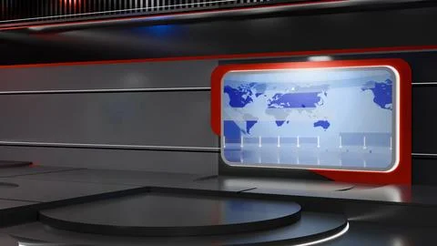 3D Virtual News Studio Background,3d illustration Stock Illustration