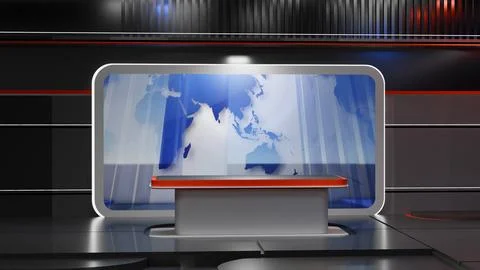 3D Virtual News Studio Background,3d illustration Stock Illustration