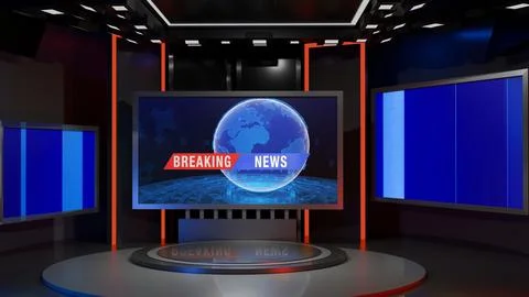 3D Virtual News Studio Background,3d illustration Stock Illustration