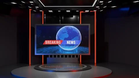 3D Virtual News Studio Background,3d illustration Stock Illustration